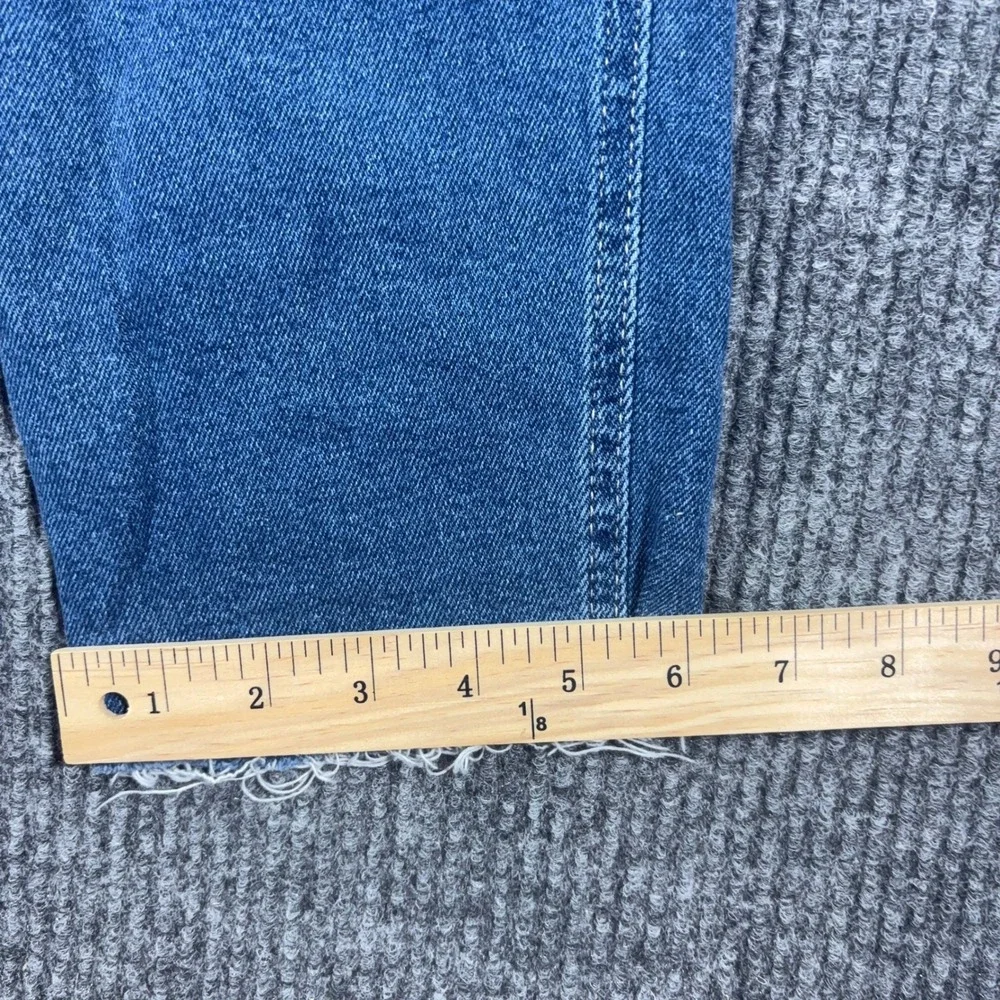 Hollister Ultra High Rise Mom Jeans Women 7S Blue Distressed Raw Hem Vintage